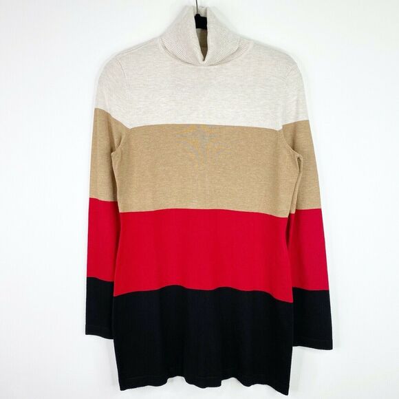 Color Block Striped Turtleneck Sweater Top Size Medium M Womens - Picture 1 of 4
